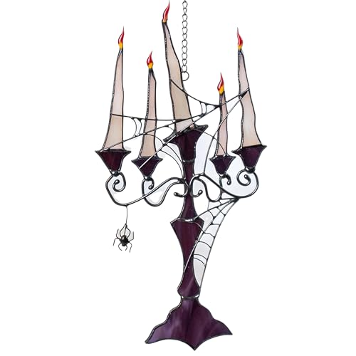 Halloween Candelabra Stained Glass Suncatcher - Handmade Gothic Window Decor