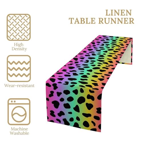 Rainbow Leopard Print Table Runner 13x120 Inches for Dining & Party Decor - Brown Variation