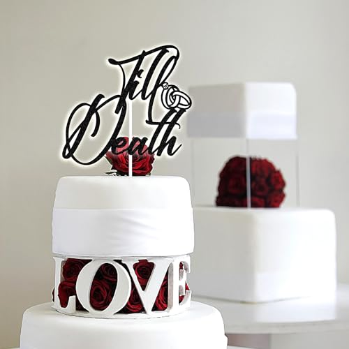 Black Glitter Cake Topper - Till Death Skull Wedding & Halloween Party Decorations