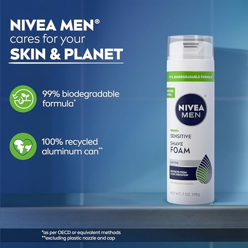 NIVEA MEN Sensitive Shave Foam with Vitamin E, Soothing Chamomile and Witch Hazel Extracts, 6 Pack of 7 Oz Cans