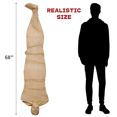 68-Inch Hanging Halloween Corpse Prop with Sound-Activated Lights and Animated Scare Effect