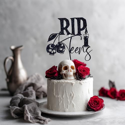 Halloween Gothic Cake Topper for 13th Birthday - Black Glitter Rip Teens Decor