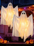 Halloween Ghost Decorations Outdoor Hanging Swing 47IN with LED Lights - Black+White, 2 Pack