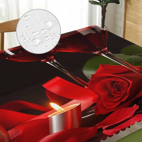 Rectangular Wine Table Cloth 70 x 52 Inches Red Rose Wipeable Table Cover for Indoor Outdoor Dining & Events