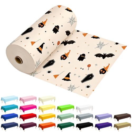 Halloween Plastic Table Cover Roll 54 Inch x 300 Feet - Ghost Bat Decor Variation
