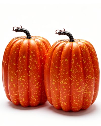 Classic Orange Foam Pumpkins Set - 8 Inch Artificial Fall Decor, 2 Pack