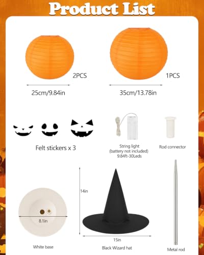 Halloween Jack O Lantern Pumpkin Paper Lantern Set with String Lights - 3 Lanterns