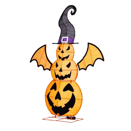 Lighted Halloween Jack o' Lantern Decor with Hat and Wings - 37 Inch