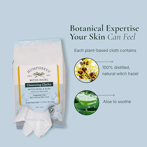 Humphreys Witch Hazel Cleansing Cloths with Aloe - 25 Face Wipes