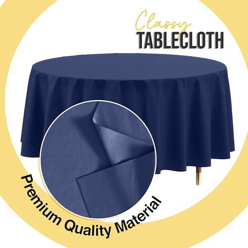 Premium Navy Blue Round Disposable Tablecloth 84 Inch, 6 Pack - Thicker & Tear-Resistant