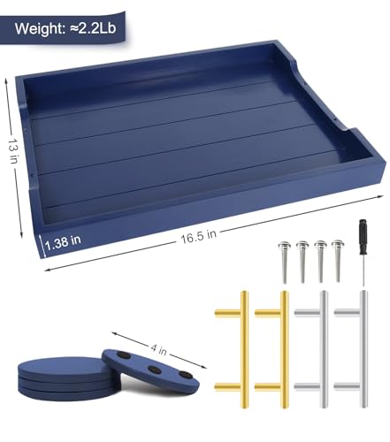 Large Wooden Serving Tray with Handles - Navy Blue - Variation of THIS listing