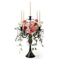 Black 20-Inch Crystal Pendant Taper Candle Holder - 5Arm Candelabra for Home Decor & Events - Variation: Black + 1