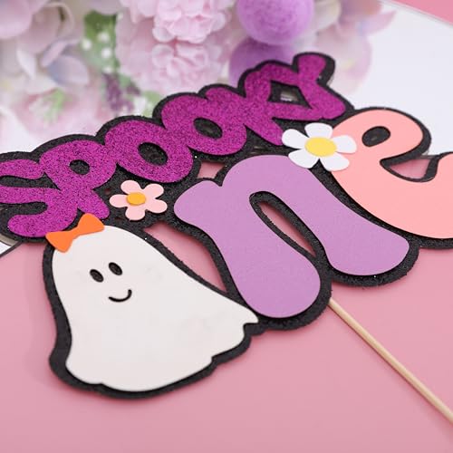 Spooky First Birthday Cake Topper - Ghost Theme Purple Glitter Halloween Decoration