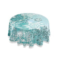 Silver Winter Snowflakes Round Tablecloth 60 Inch Teal Snowflakes Christmas Decor