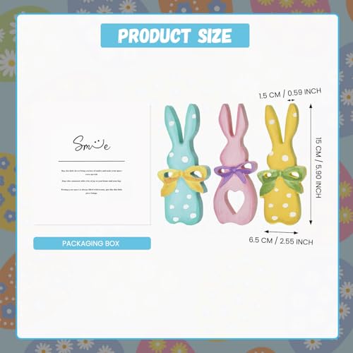 Wooden Easter Bunny Decor Set - Pastel Polka Dot Spring Holiday Ornament