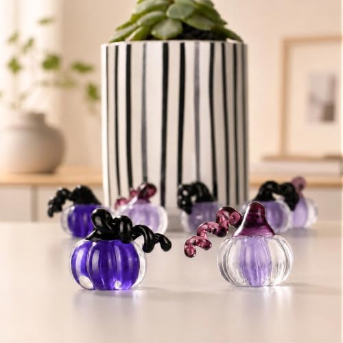 Purple Glaze Pumpkin Figurine Set - Halloween Home Decor - 4 Pieces