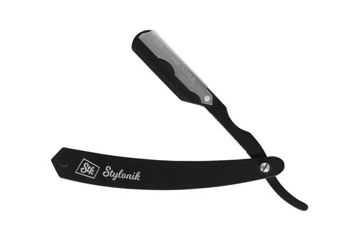 Stylonik Professional Straight Edge Barber Razor – 60 Single/30 Double-Sided Stainless Steel Blades for Men & Women, with Leather Case (Silver)