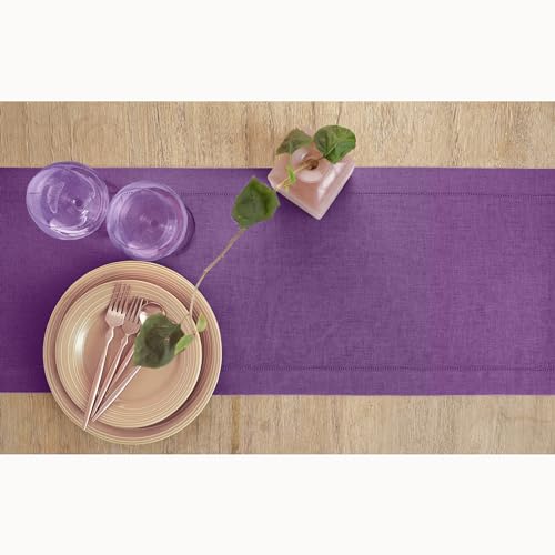 Purple Linen Dining Table Runner - 14 x 120 Inch, Handcrafted Homestead Style