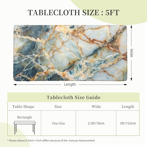 Natural and Golden Lines Marble Tablecloth for 5ft Rectangular Table - Washable & Waterproof
