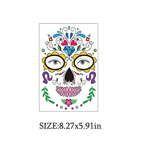 Day of the Dead Temporary Tattoos Halloween Face Stickers 11 Sheets - Pattern-2