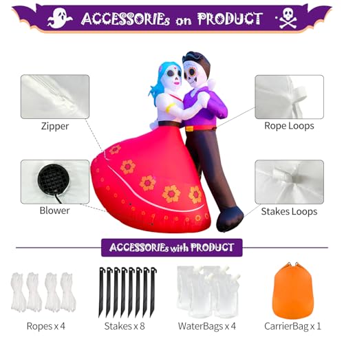 Halloween Inflatable Dancing Skeleton Couple - Día de Los Muertos 6FT Decor with Built-in LEDs