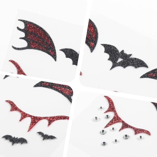 Halloween Face Tattoo Bat Face Stickers with Rhinestones & Glitter - Variation 07.Halloween A