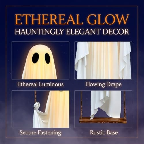 Outdoor Halloween Ghost Decoration - 5 to 13 Ft Adjustable Hanging Inflatable with LED Lights