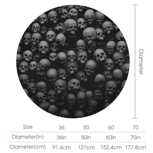 Gothic Skull Round Tablecloth - Halloween Skeleton Scary Skull Print, 36 Inch, Variation Skull-5