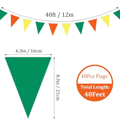 Fabric Bunting Banner - 40Ft Green, Orange & Yellow Triangle Flags for Party Decor