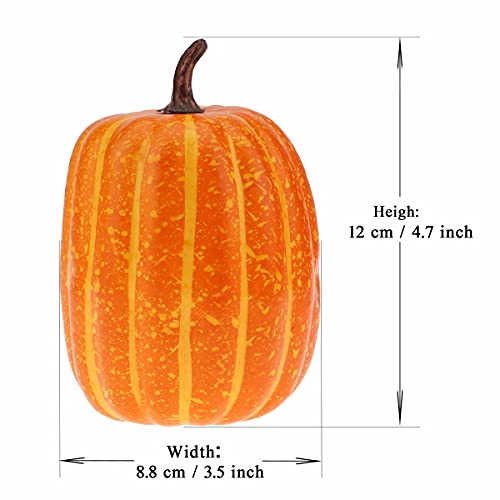 Artificial Orange Pumpkin Set - 6 Faux Fall Decorations for Halloween & Thanksgiving