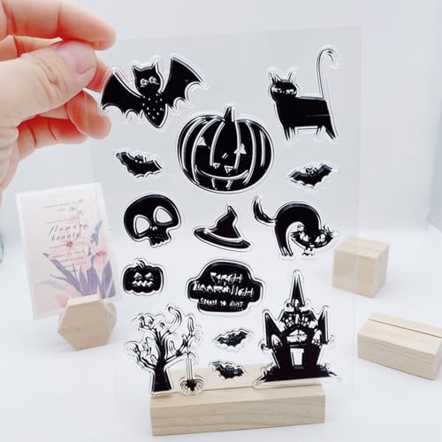 Halloween Pumpkin Lantern Cat Bat Castle Skeleton Dead Tree Clear Silicone Stamp Set - Halloween Area