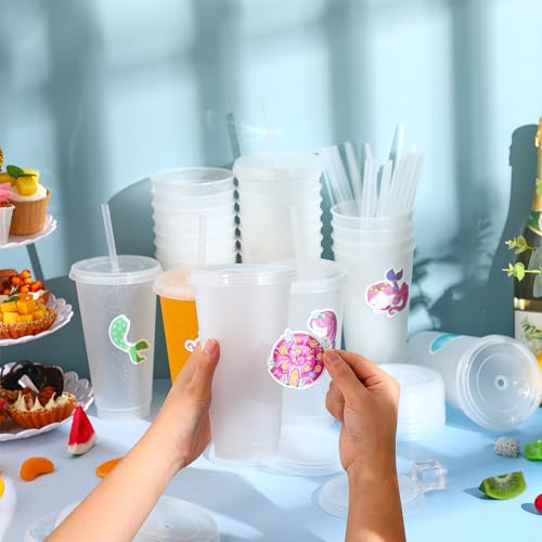 White Reusable Plastic Halloween Cups with Lids & Straws - 24 oz Bulk Party Drinkware