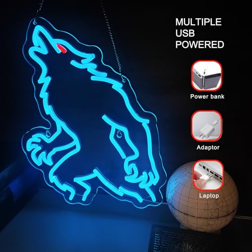 Werewolf Neon Sign - Dark Fantasy LED Wall Decoration with White, Yellow, Red Variants, 16.5x12.2 Inch, USB Powered, Halloween, Man Cave, Game Room Gift