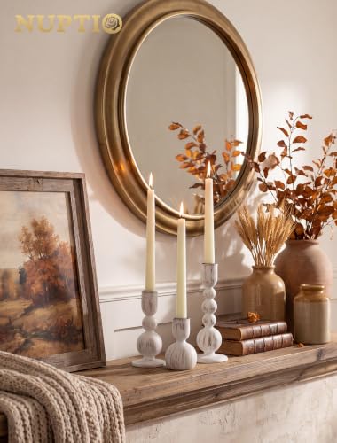 Wooden Taper Candle Holders Set of 6 - Rustic Whitewash Farmhouse Decor - Variations: Whitewash / 6