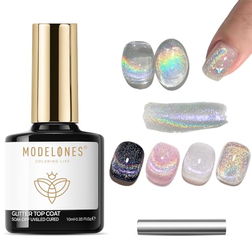 A1 Clear Rainbow Cat Eye Gel Top Coat - 0.33 Fl Oz Reflective 9D Glitter Effect
