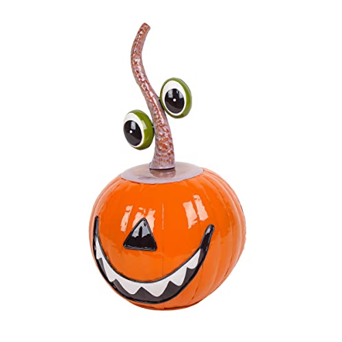 Halloween Metal Pumpkin Decoration with Floating Eyes - Indoor Spooky Decor, 15 Inches