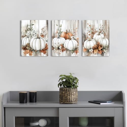 Set of 3 Fall Pumpkin Wall Art Rustic Canvas Prints Farmhouse Thanksgiving 12x16 - Pumpkin