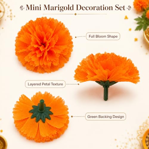 Artificial Marigold Flower Heads for Dia De Los Muertos Decorations - 30 pcs