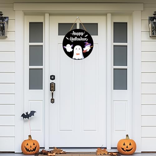 Halloween Door Sign Decor - Cute Ghost & Bat Welcome Halloween Wall Hanging