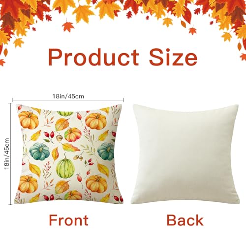Pumpkin & Maple Leaf Fall Throw Pillow Covers Set of 2 - 18x18 Inches