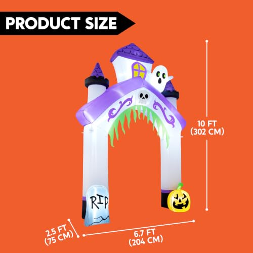 Purple Castle Arch Halloween Inflatable - 10FT Tall Haunted House Gateway with LED Lights