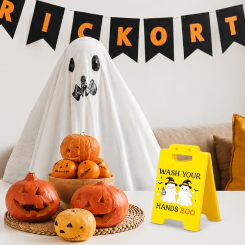 Halloween Decor Funny Ghost Wash Your Hands Sign - Boo Bathroom Sign, Color B