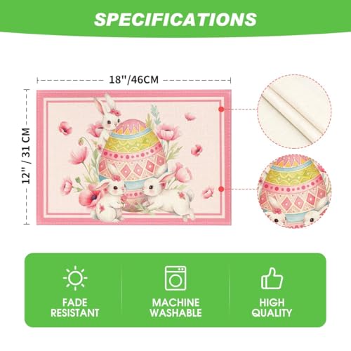 Easter Bunny Eggs Poppy Placemats Set of 4 - Spring Holiday Table Decor