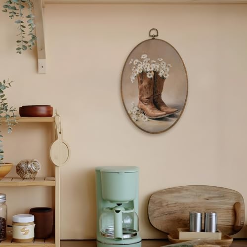 Western Cowgirl Oval Wall Art Decor with Cowgirl Boot Variation