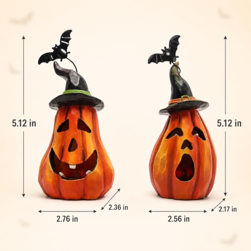 Hodao Halloween Pumpkin Figurines - Orange Jack-o'-Lantern Decor Set with Light-Up Faces