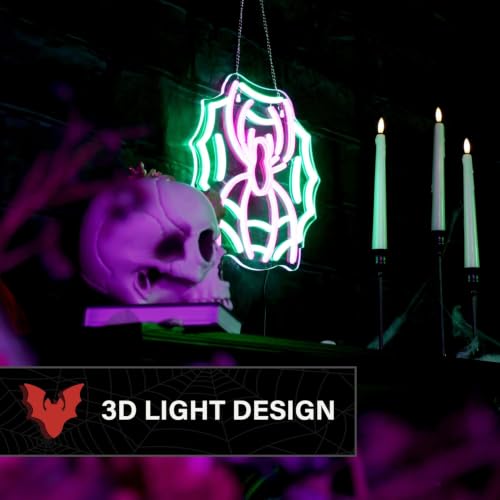 Halloween Wall Decoration LED Spider with Web Neon Light - Indoor Outdoor Decor