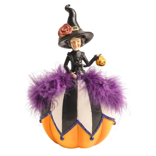 Halloween Witch Figurine with Pumpkin and Basket - Black and White Home Decor