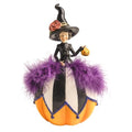 Halloween Witch Figurine with Pumpkin and Basket - Black and White Home Decor