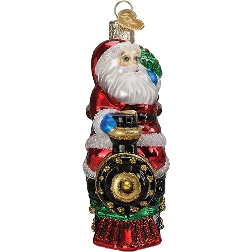 Santa on Locomotive Christmas Ornament Glass Handcrafted Holiday Decoration