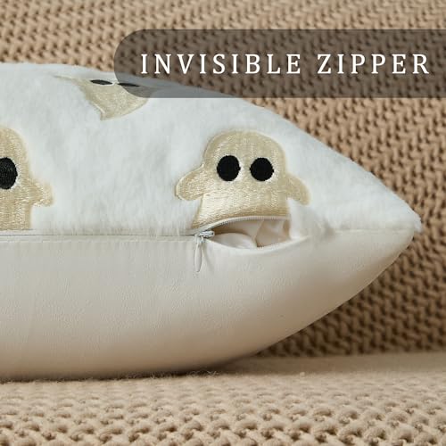 Halloween Pillow Covers 18x18 Inch Ghost Plush Set - White, Pack of 2